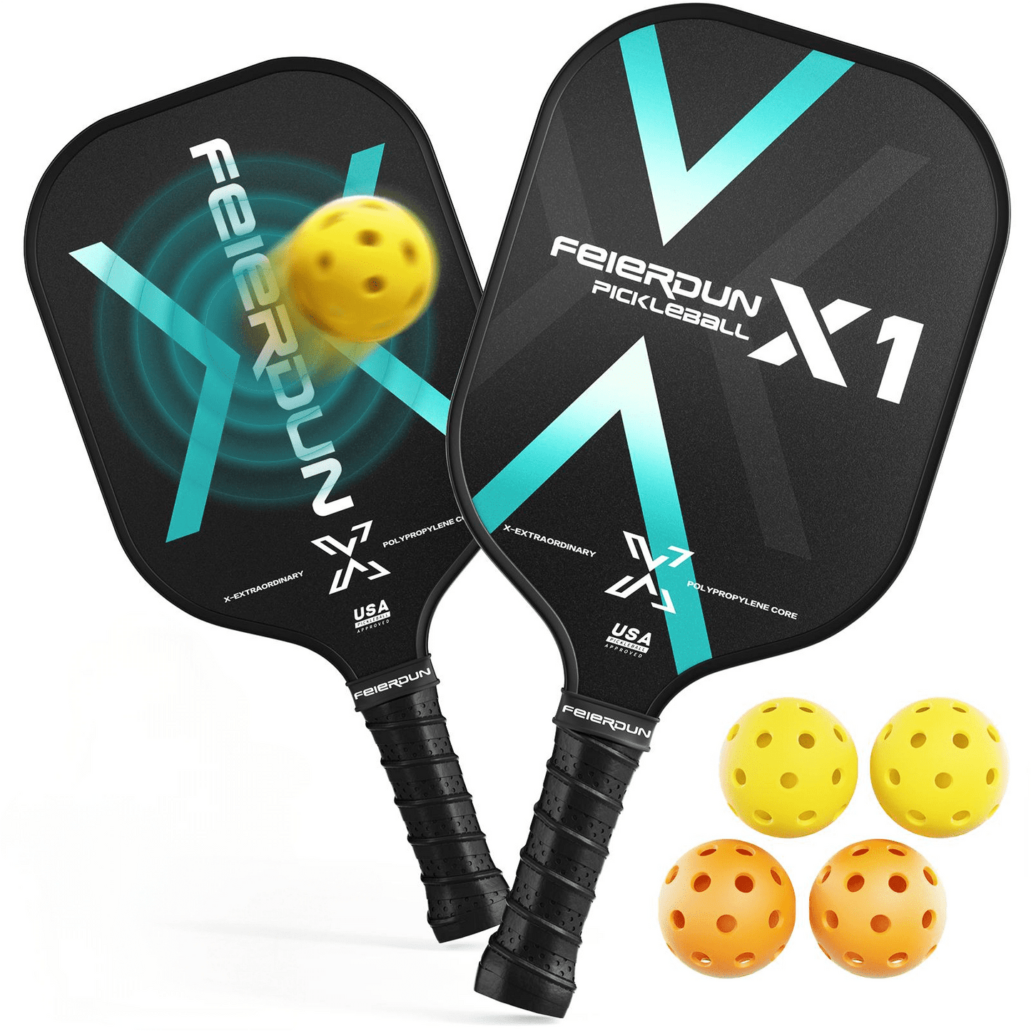 Upgo Pickleball Paddles Set of 2 - Lightweight Pickleball Paddles, USAPA Approved Pickleball Rackets with Polymer Honeycomb Core and Fiberglass Surface, 4 Balls & Bag Included